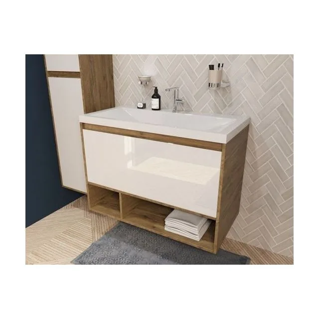 Тумба с раковиной Эстет Monaco Wood 90 1 ящик белая/дуб рустикальный ФР-00010685