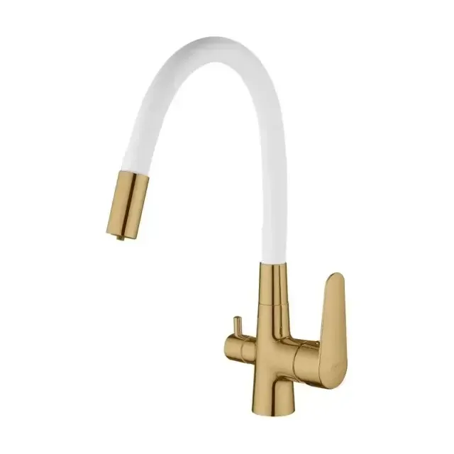 Смеситель Esko Coral CL03GW для кухни с подключением к фильтру, белый, Gold