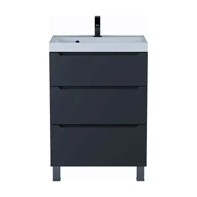 Тумба с раковиной Uperwood Tanos 60 черная, напольная, 3 ящика