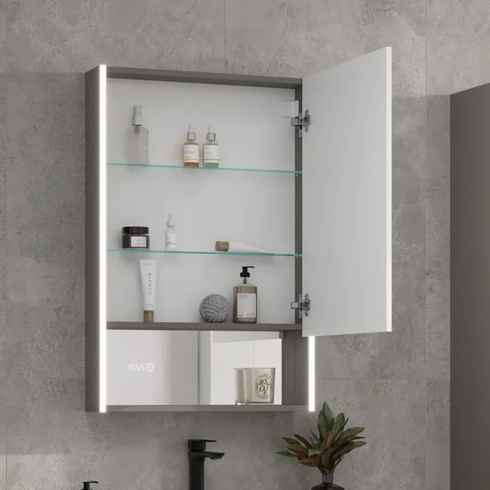 Зеркало-шкаф Equil Ферро/Ferro 60 R с подсветкой, с часами,лен антрацит