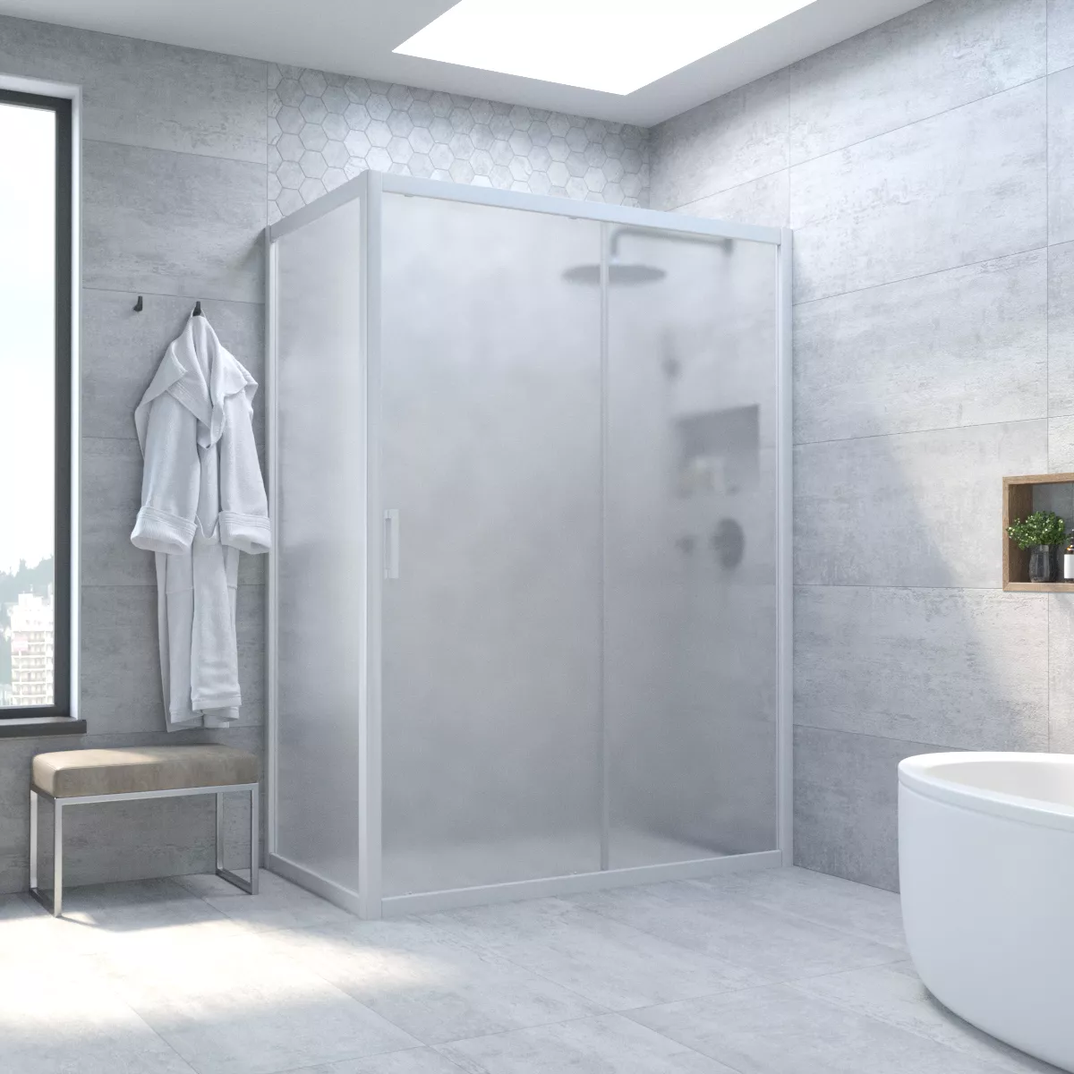 Душевой уголок ZP+ZPV NOVO h2000 155*85 01 10, профиль белый, стекло сатин
