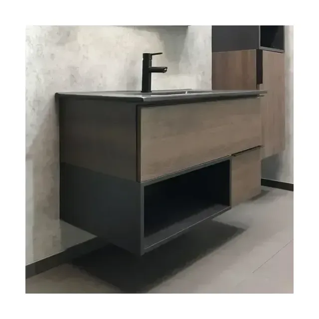 Тумба с раковиной Comforty Франкфурт 90 дуб шоколадно-коричневый/черный матовый (раковина Comforty 90E черная матовая)