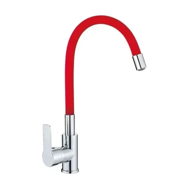Смеситель Haiba HB70112-6 для кухни гибкий излив хром/красный
