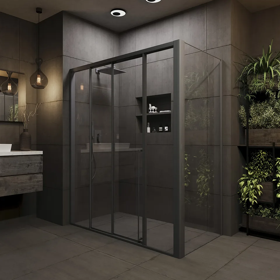 Боковая панель Veconi Premium Prato SP GR, 800x2000, брашированный графит, стекло прозрачное