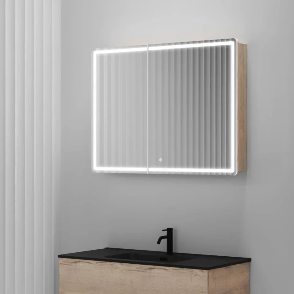 Зеркало-шкаф Sancos Mirror 99*74 с Led подсветкой дуб галифакс натуральный