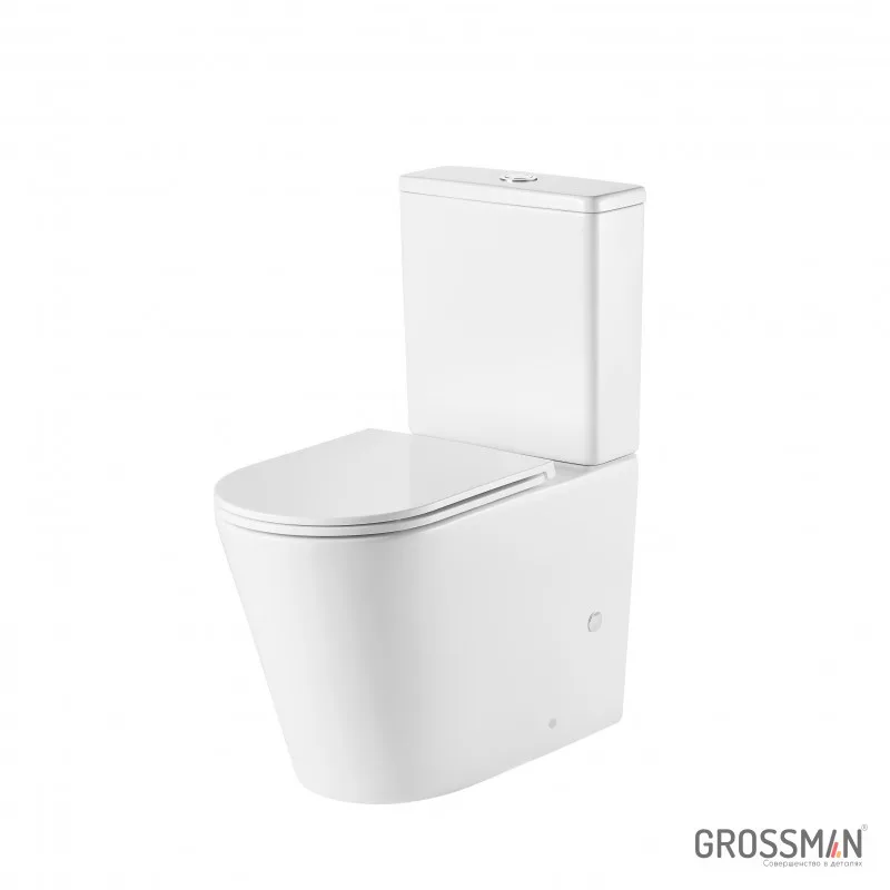Унитаз напольный Grossman GR-4449MSQ (670х380х850) безободковый,белый матовый с тонкой крышкой,микролифт,смыв торнадо
