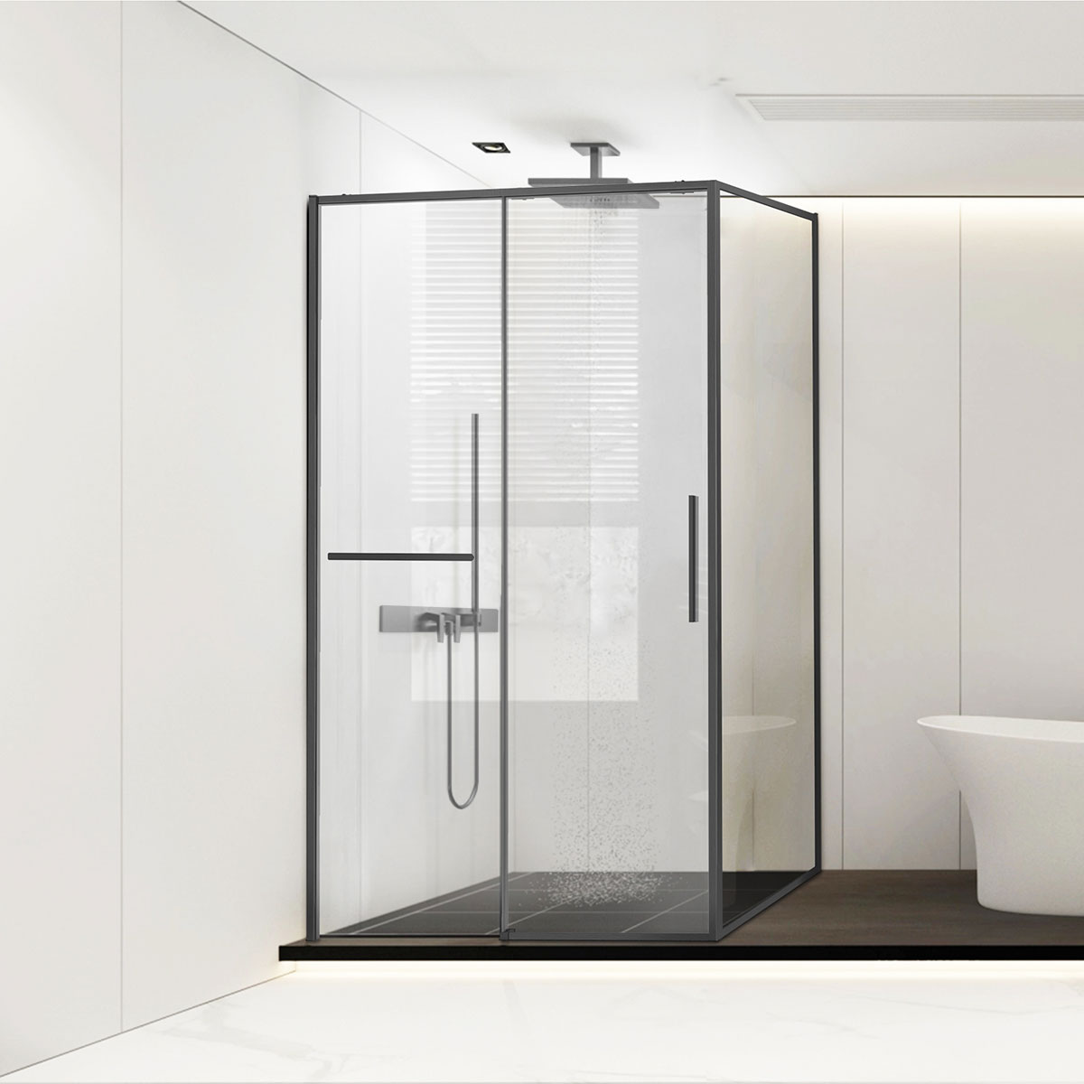 Душевой уголок Vincea Слим Софт (Slim Soft) VSR-1SS1011CLGM 110х100 стекло прозрачное 6 мм профиль вороненая сталь