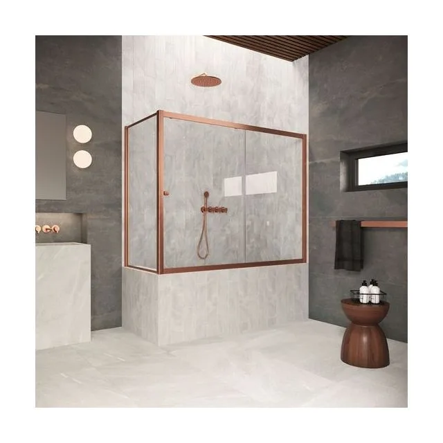 Шторка на ванну Vegas-Glass ZV+ZVF Protec 155×90×140 см, медь брашированная, стекло crystalvision