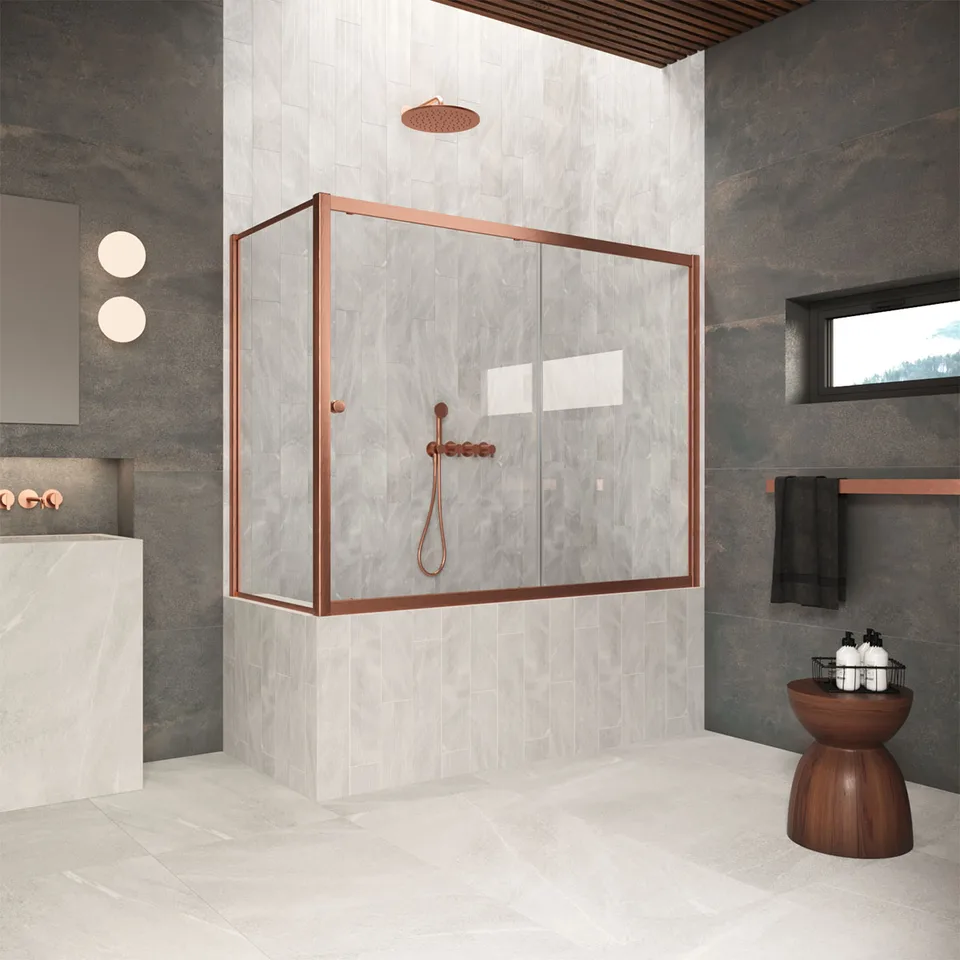 Шторка на ванну Vegas-Glass ZV+ZVF Protec 155×90×140 см, медь брашированная, стекло crystalvision