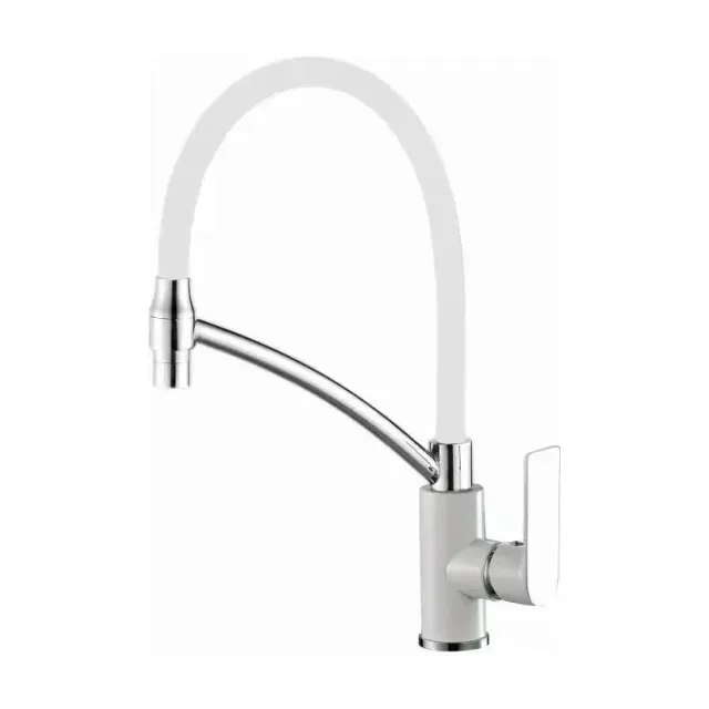 Смеситель Haiba HB72505-8 для кухни гибкий излив белый/хром
