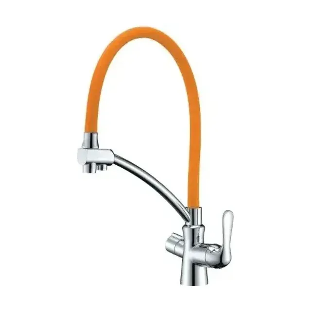 Смеситель Lemark Comfort LM3070C-Orange для кухни с функцией подключения фильтра гибкий излив хром/оранжевый