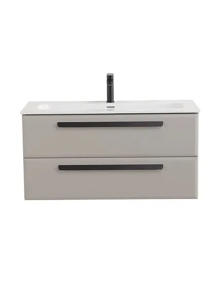 Тумба с раковиной Cezares Эко-Кер-Н (Eco-Cer-N) 100 серо-бежевая матовая (раковина CZR-8073-100, ручки черные)