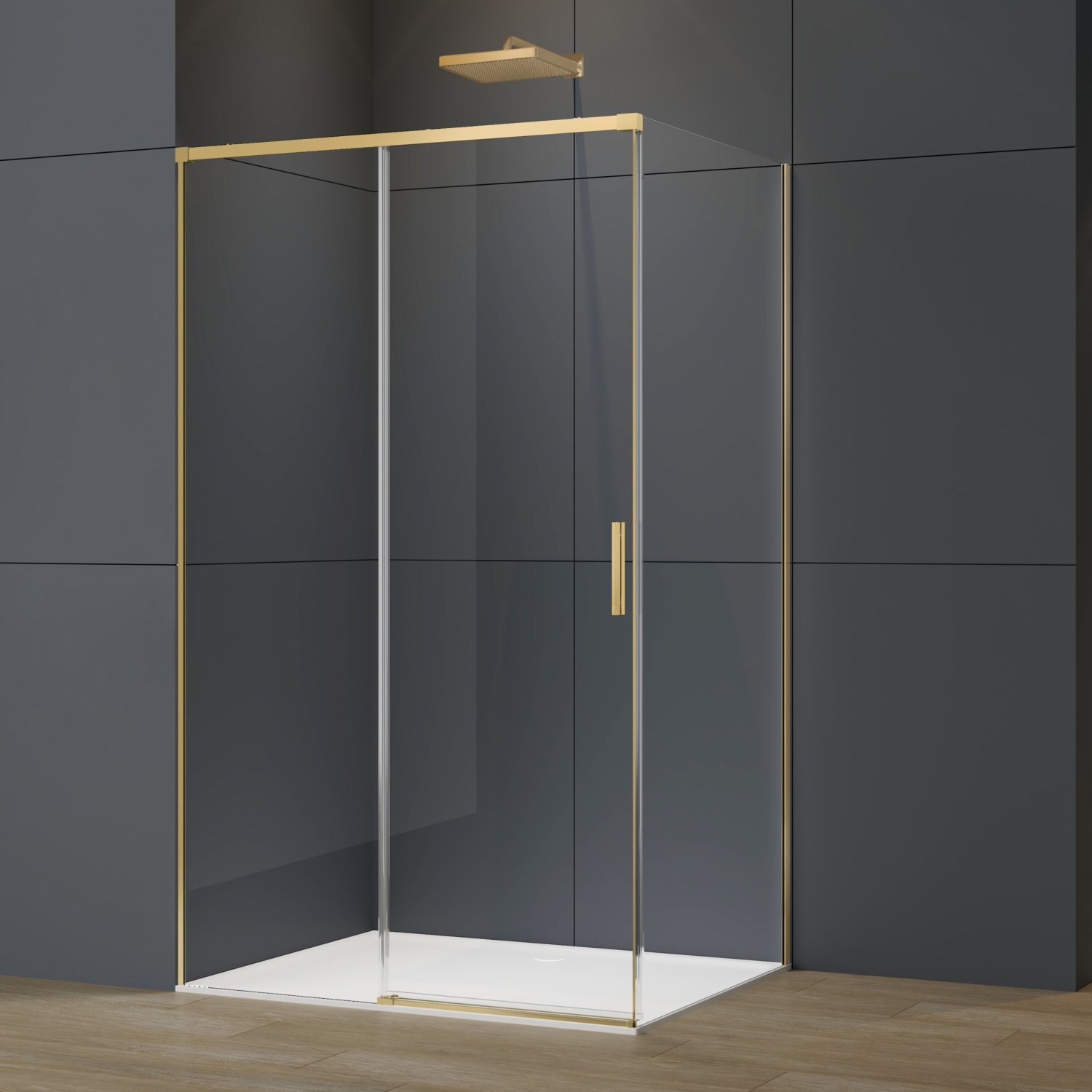 Душевой уголок Vincea Софт 2 (Soft 2) VSR-3SO28012CLG 100x80 стекло прозрачное 6 мм профиль золото брашированное