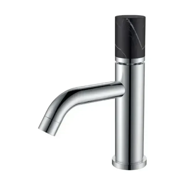Смеситель Boheme Stick 121-CR-MR-B для раковины хром ручка черный мрамор