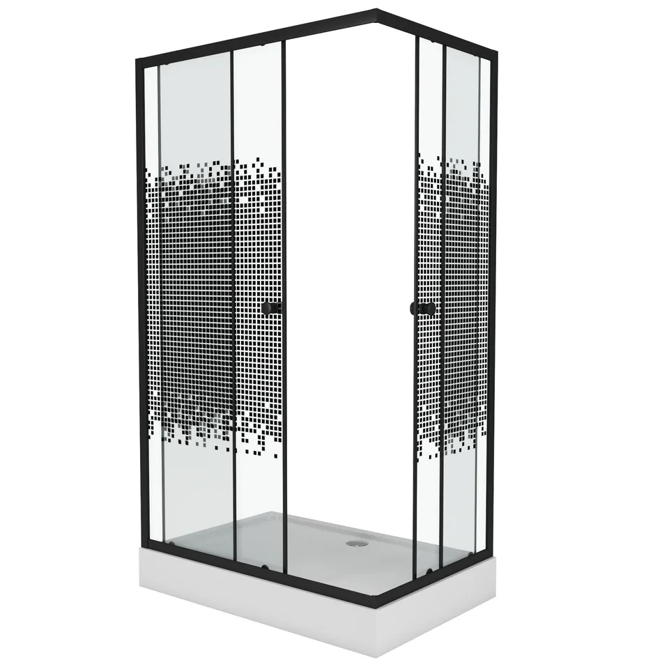 Душевой уголок Niagara Eco NG-018-14Q BLACK (100х80х195) низкий поддон(13см),черный,стекло мозаика,2 места