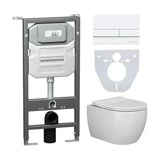 Комплект инсталляции Ceramicanova Envision, унитаз Play Rimless, клавиша смыва Flat белая
