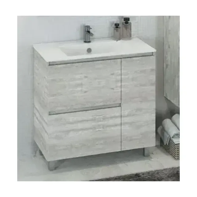 Тумба с раковиной Comforty Верона 90 дуб белый с бельевой корзиной (раковина Quadro 90)