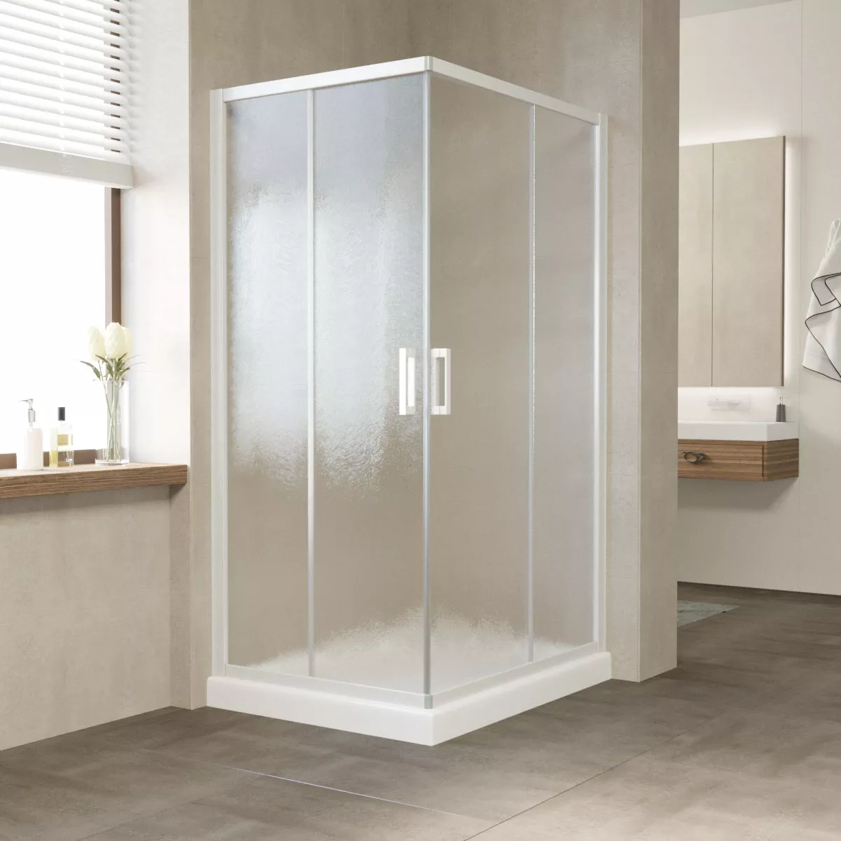 Душевой уголок ZA-F NOVO h2000 90*85 01 02, профиль белый, стекло шиншилла