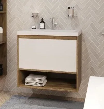 Тумба с раковиной Эстет Monaco Wood 70 1 ящик белая/дуб рустикальный ФР-00010679