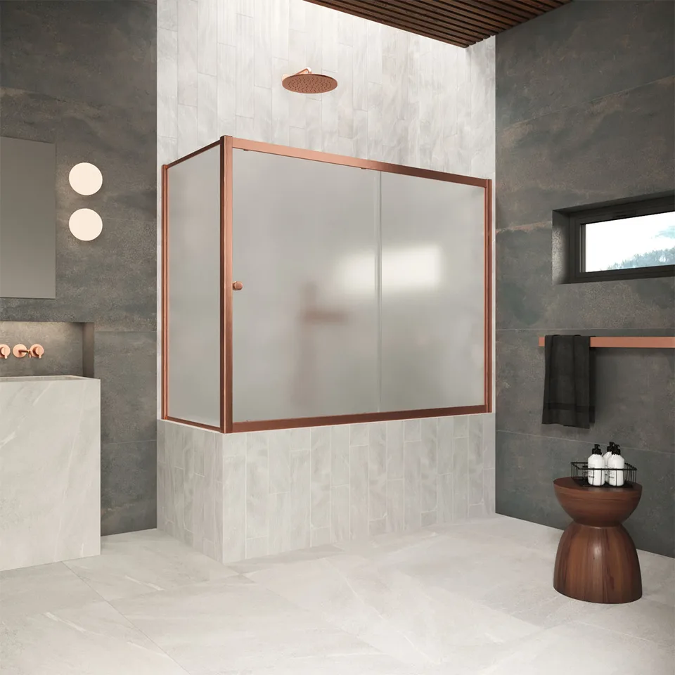 Шторка на ванну Vegas-Glass ZV+ZVF Protec 160×90×140 см, медь брашированная, стекло сатин