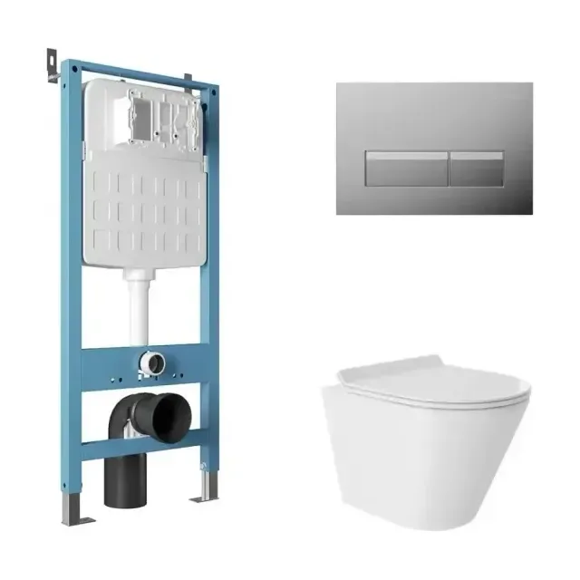 Комплект инсталляции Aqueduto Техника Ново (TECNICA Novo) с безободковым унитазом Коне (Cone) Торнадо белый глянец, клавиша смыва Ретангуло Ново (RETANGULO Novo) глянцевый хром