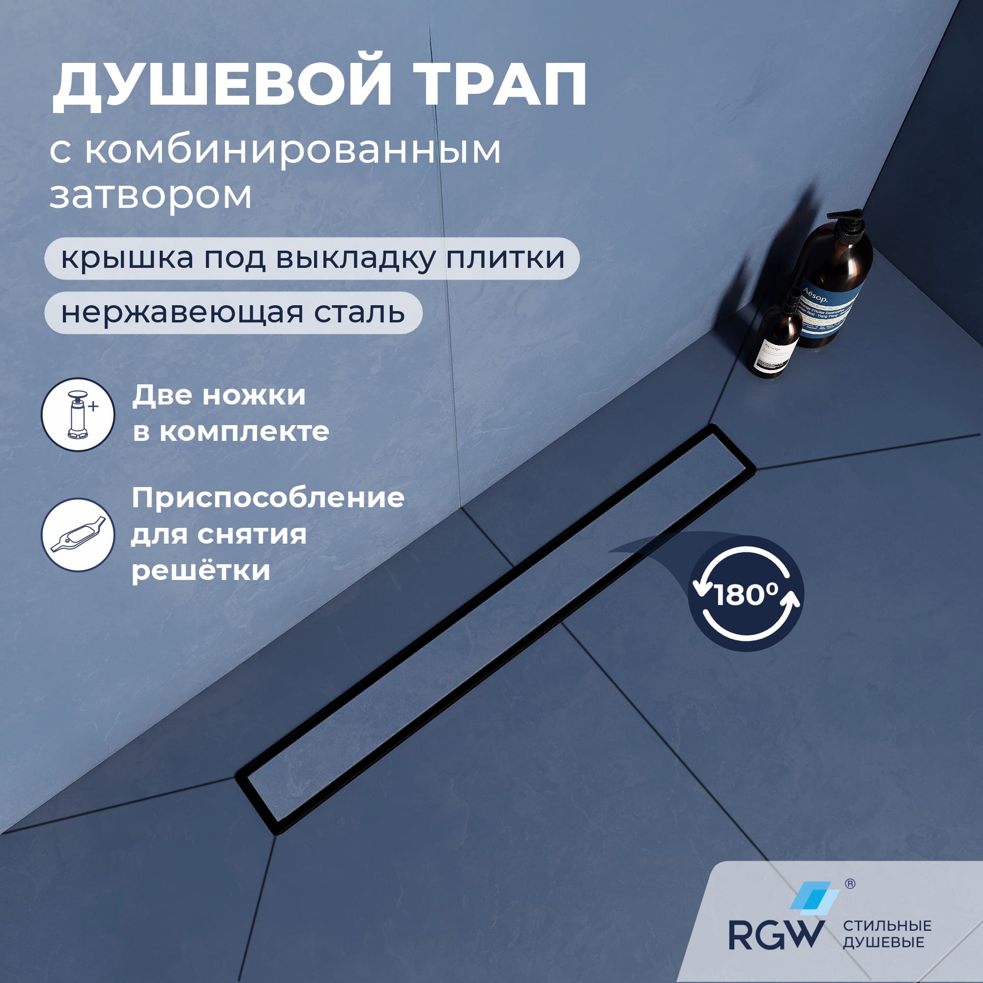 Душевой трап двухсторонний линейный, черный RGW SDR-22B — арт. 47212260-04