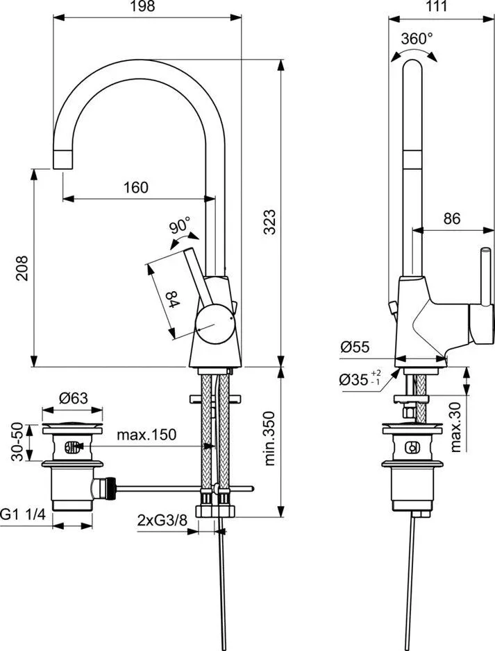 Смеситель Ideal Standard Ceraline BC195AA для раковины с донным клапаном хром