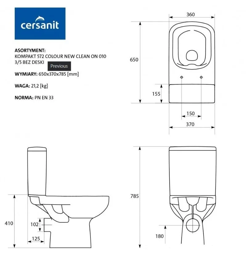 Унитаз-компакт Cersanit Колор (Colour) 36*65 безободковый с крышкой-сиденьем микролифт