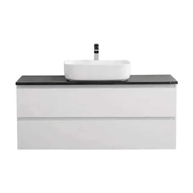 Тумба с раковиной BelBagno Крафт (Kraft) 120 с двумя ящиками белый матовый (столешница черный матовый мрамор)