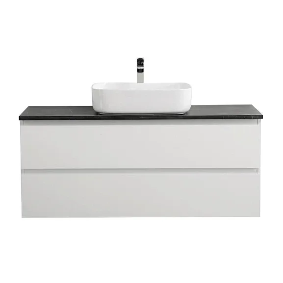 Тумба с раковиной BelBagno Крафт (Kraft) 120 с двумя ящиками белый матовый (столешница черный матовый мрамор)