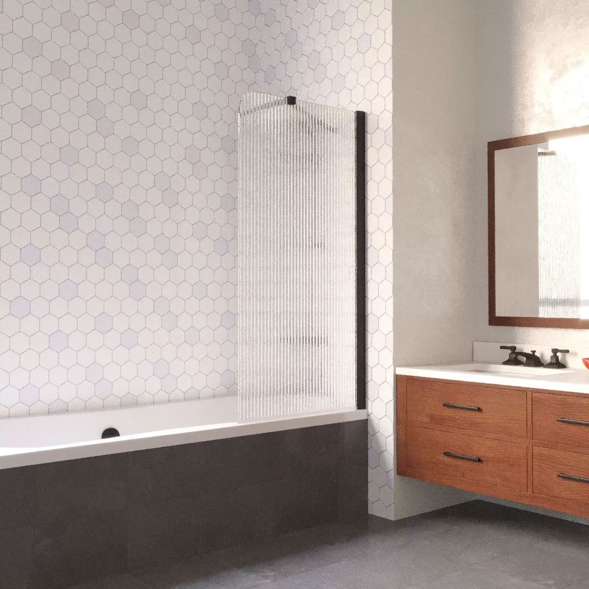 Шторка на ванную EV LUX ST 76 02М Moru R, профиль черный матовый, стекло Moru