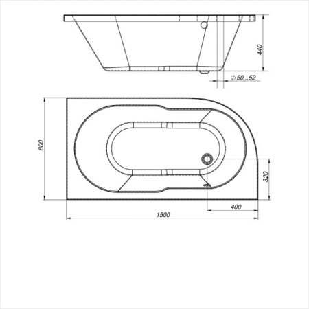 Акриловая ванна Мирсант Небуг 150*80, левая (комплект)