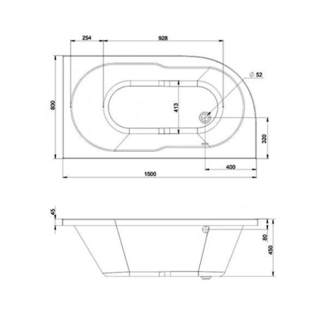 Акриловая ванна Мирсант Небуг 150*80, правая (комплект)